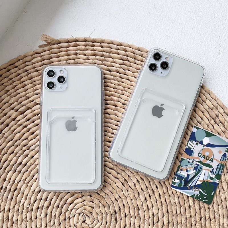 【iPhone Case】透明 シンプル クリア 背面ポケット カード収納  IPHONEケース