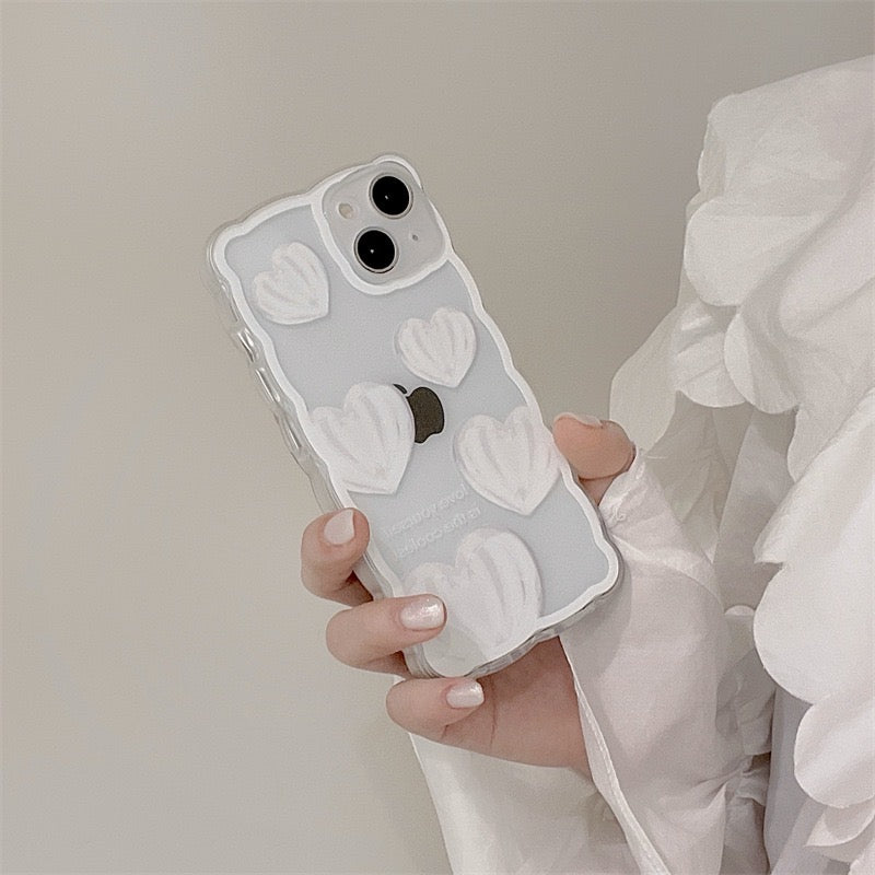 【iPhone Case】可愛い 白色 ハート 透明感 韓国 花 iPhoneケース