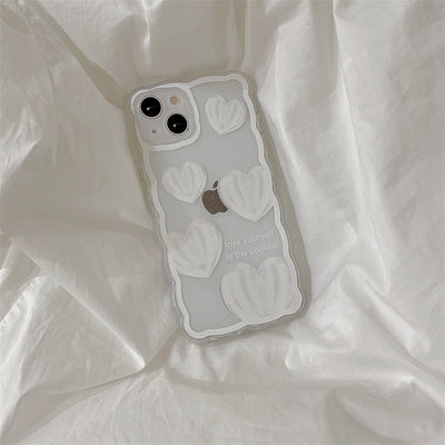 【iPhone Case】可愛い 白色 ハート 透明感 韓国 花 iPhoneケース