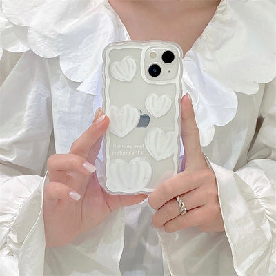 【iPhone Case】可愛い 白色 ハート 透明感 韓国 花 iPhoneケース