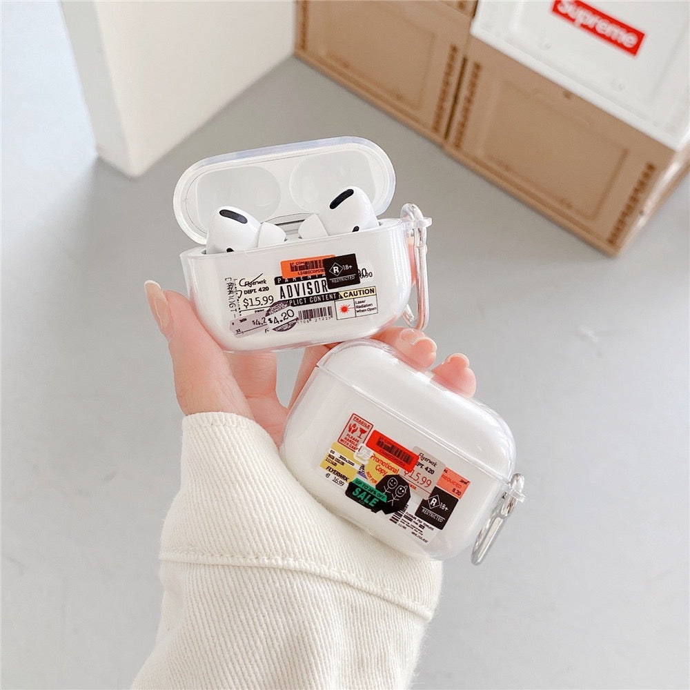 【Airpods Case】おしゃれ 透明 クリア レトロ ラベル シール  Airpods/ AirPods Pro/Airpods 第三世代ケース