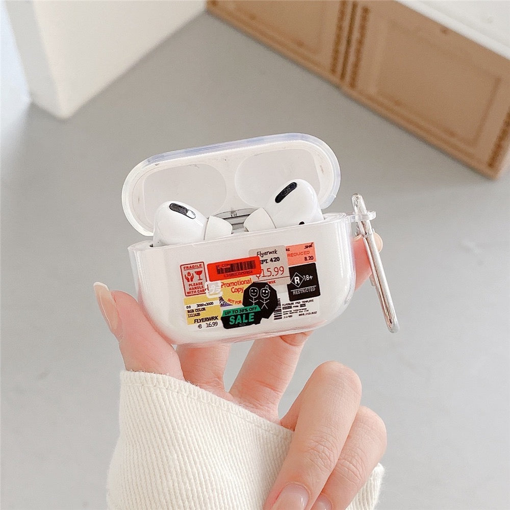 【Airpods Case】おしゃれ 透明 クリア レトロ ラベル シール  Airpods/ AirPods Pro/Airpods 第三世代ケース