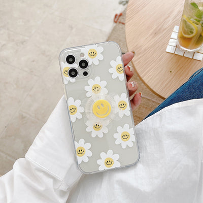 【iPhone Case】スマイル  おしゃれ 花 ひまわり 花柄 可愛い 人気  スマホグリップ スタンド iPhoneケース