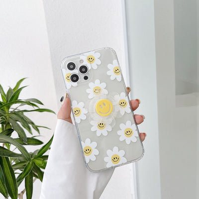【iPhone Case】スマイル  おしゃれ 花 ひまわり 花柄 可愛い 人気  スマホグリップ スタンド iPhoneケース