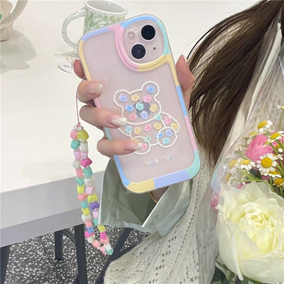 【iPhone Case】可愛い クマちゃん熊 キャンディー  レーンボー  iPhoneケース