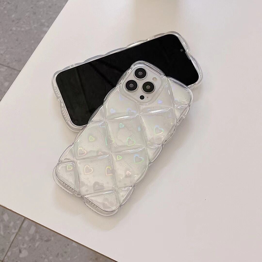 【iPhone Case】可愛い ハート レーザー 夏 透明感 アーガイル iPhoneケース