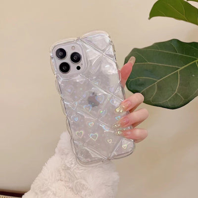【iPhone Case】可愛い ハート レーザー 夏 透明感 アーガイル iPhoneケース