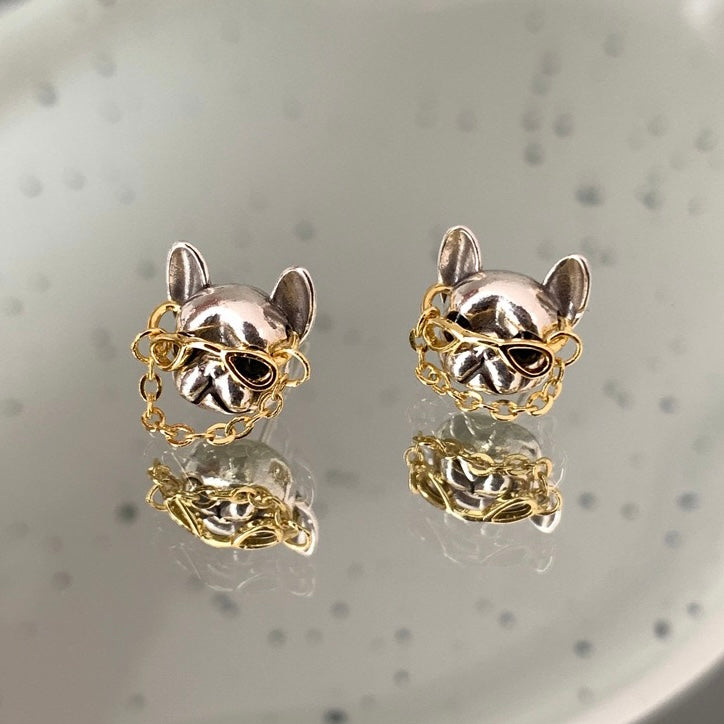 【Earrings】可愛い フレンチブルドッグ メガネ 犬 ピアス