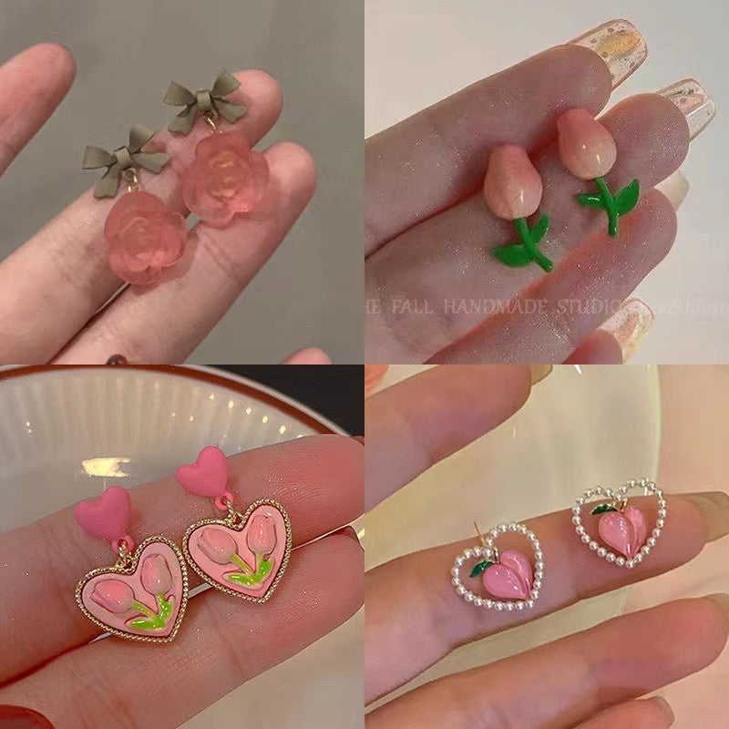 【Earrings】花 ピンク レディース 可愛い人気 韓国 お洒落 シンプル ピアス