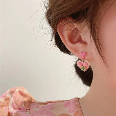 【Earrings】花 ピンク レディース 可愛い人気 韓国 お洒落 シンプル ピアス