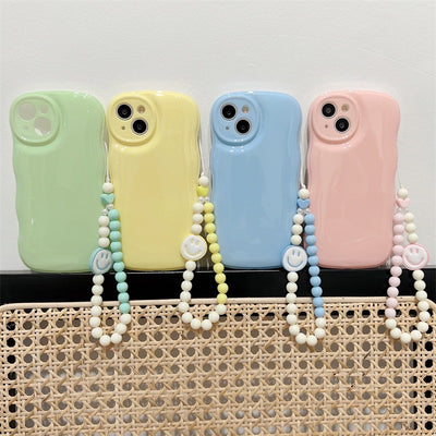 【iPhone Case】可愛い シンプル  マカロン スマイル 4色   チェーン付  IPHONEケース