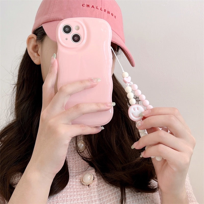 【iPhone Case】可愛い シンプル  マカロン スマイル 4色   チェーン付  IPHONEケース