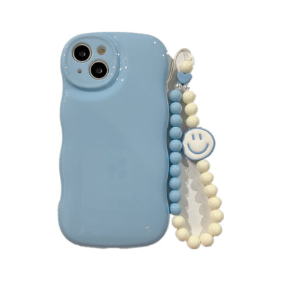 【iPhone Case】可愛い シンプル  マカロン スマイル 4色   チェーン付  IPHONEケース