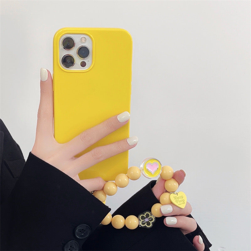 【iPhone Case】可愛い シンプル カラーフル 4色  ビーズチェーン付  IPHONEケース