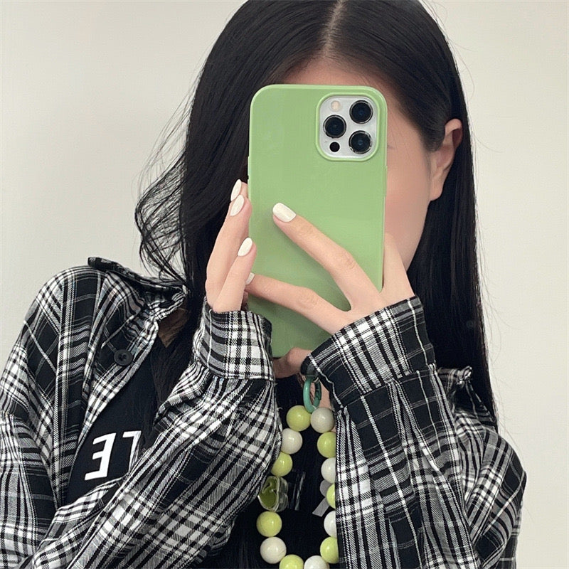 【iPhone Case】可愛い シンプル カラーフル 4色  ビーズチェーン付  IPHONEケース