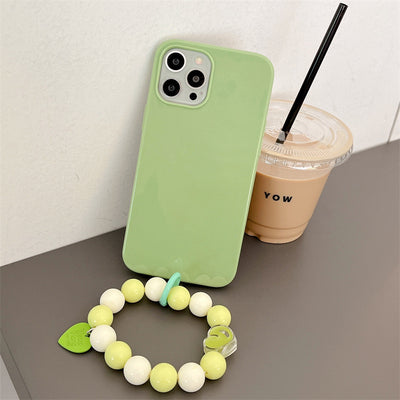 【iPhone Case】可愛い シンプル カラーフル 4色  ビーズチェーン付  IPHONEケース