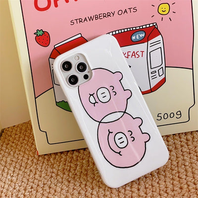 【iPhone Case】可愛い ハッピー ピンク 豚  癒し系  スマホグリップ スタンド IPHONEケース