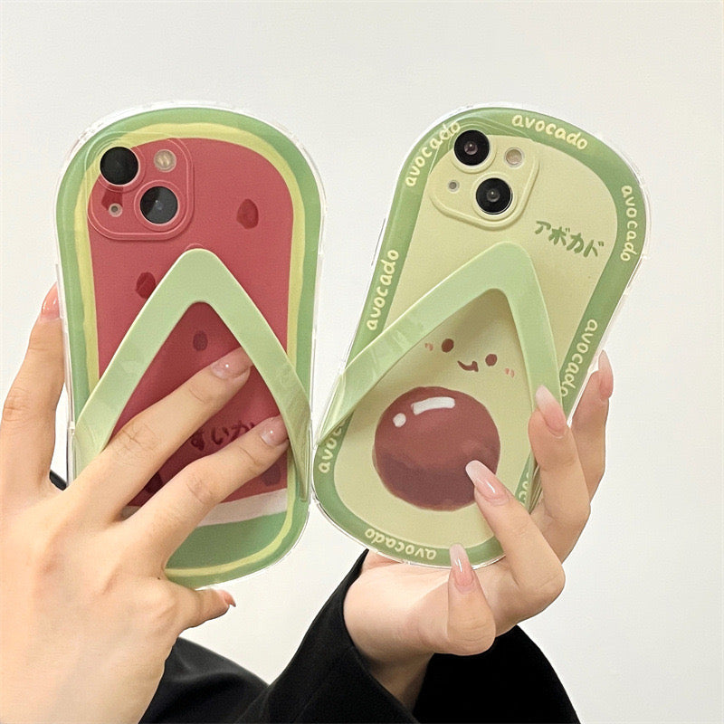 【iPhone Case】可愛い ビーチサンダル  面白い アボカド  スイカ 本物の立体 スタンド  IPHONEケース