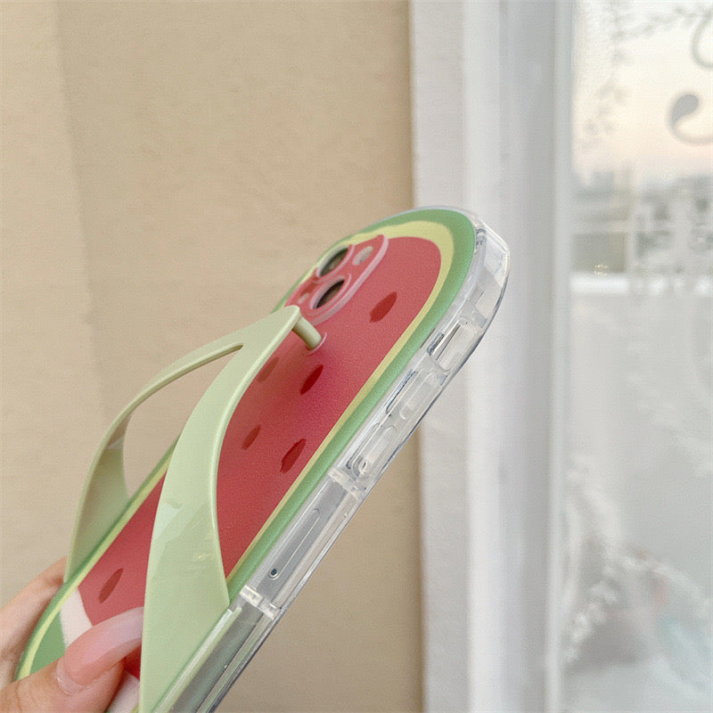 【iPhone Case】可愛い ビーチサンダル  面白い アボカド  スイカ 本物の立体 スタンド  IPHONEケース