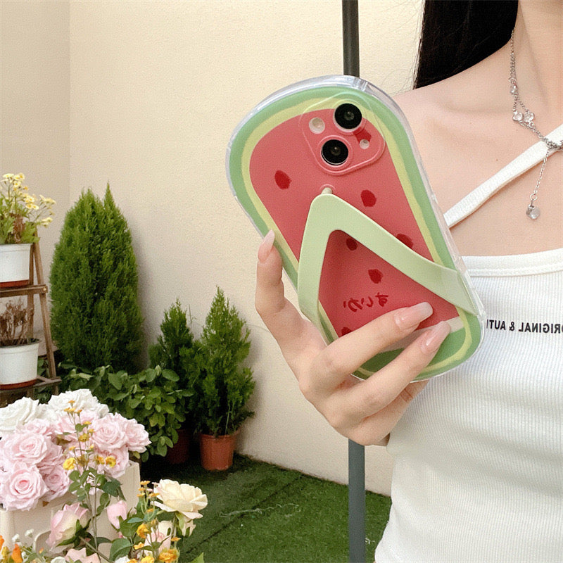 【iPhone Case】可愛い ビーチサンダル  面白い アボカド  スイカ 本物の立体 スタンド  IPHONEケース