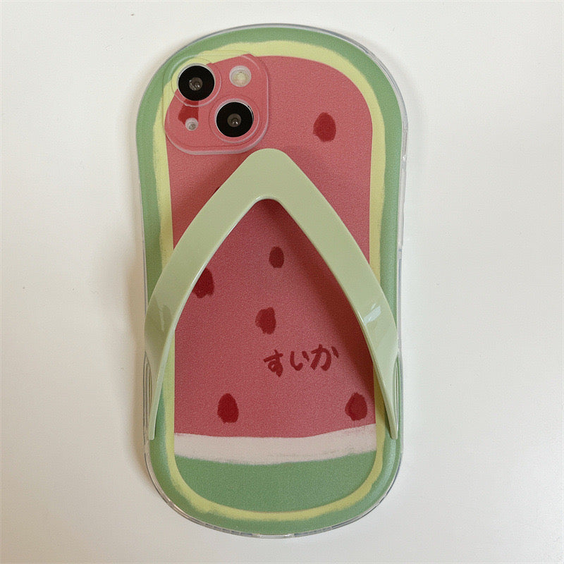 【iPhone Case】可愛い ビーチサンダル  面白い アボカド  スイカ 本物の立体 スタンド  IPHONEケース