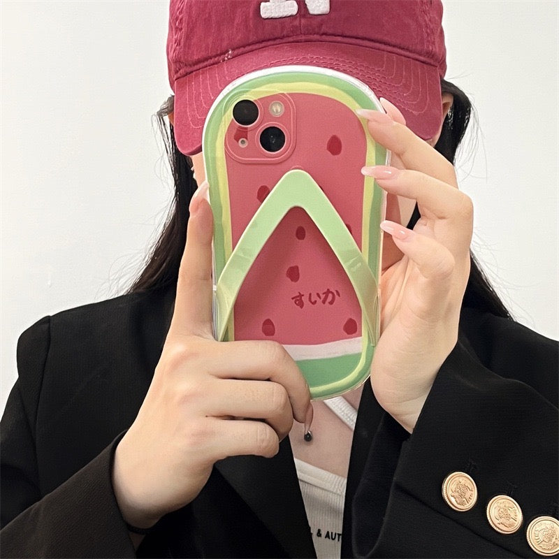 【iPhone Case】可愛い ビーチサンダル  面白い アボカド  スイカ 本物の立体 スタンド  IPHONEケース