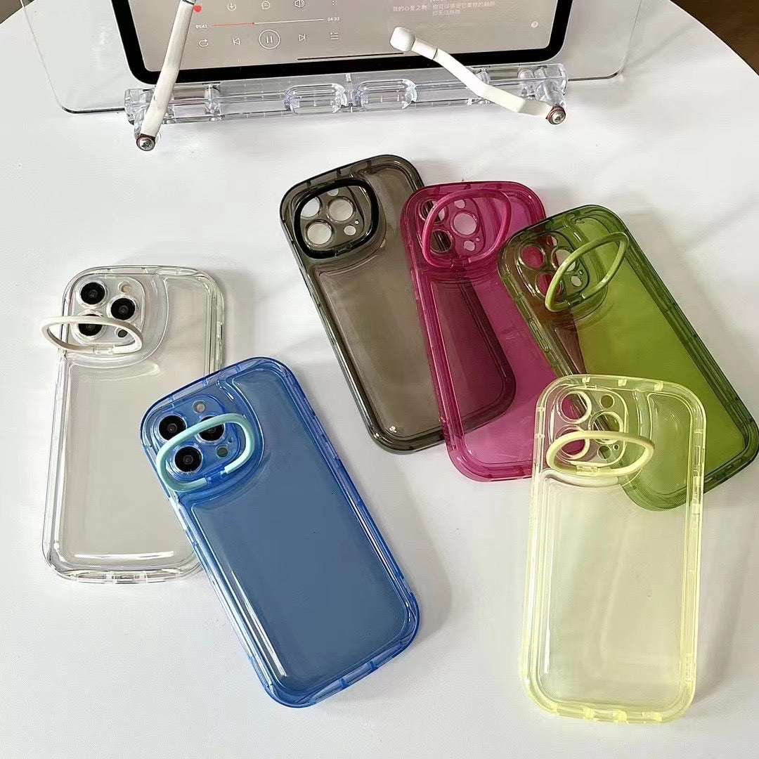 【iPhone Case】人気 可愛い シンプル 透明  クリア 6色 スタンド  IPHONEケース