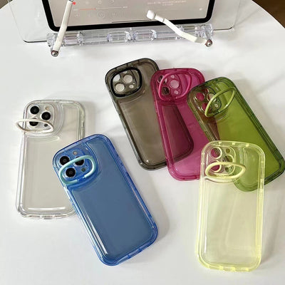 【iPhone Case】人気 可愛い シンプル 透明  クリア 6色 スタンド  IPHONEケース