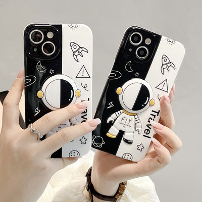 【iPhone Case】可愛い 宇宙飛行士 人気 黒白 立体  IPHONEケース