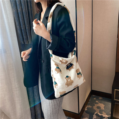 【Cute Bag】 モコモコかわいいくまちゃんトートバッグ